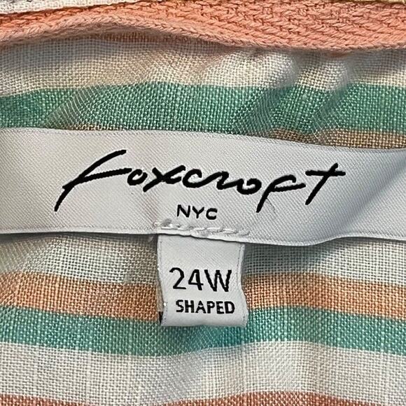Foxcroft Womens Fox Croft Striped Linen Sleeveless Tie Front Button Up Top 24W - Picture 16 of 16